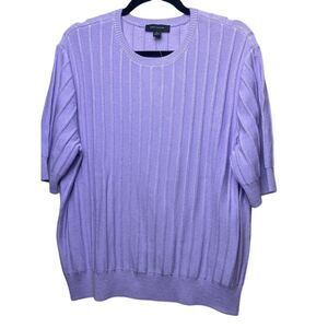 Ann Taylor purple short sleeve ribbed crew neck sweater stretch Size XL